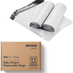 Nestiva Living Baby Diaper Disposable Bags, 100 Pack, Jumbo Pack, White-18