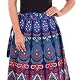 Women's Cotton Mandala Print Jaipuri A-Line Maxi Wraparound Skirts (Blue, Free Size)-image-14