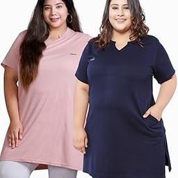 Women's Cotton Plus Size Plain Half Sleeves Long Top for Summer n Semi Summers with One Side Pocket for Ladies Solid T Shirt Combo of 2-6