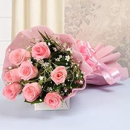 The FloralMart® Mother's Day Special Fresh Flowers Bouquet of 12 Pink Roses in Paper Wrapping, Bunch of 12 (Pink Rose)-image-46