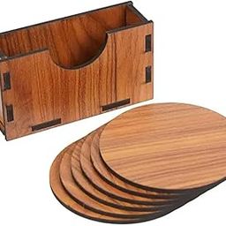 Wooden Coaster Set with Holder, 6 Round Coasters, 10 cm, Brown-image-22