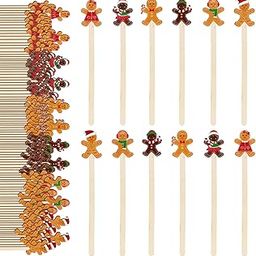 JarThenaAMCS 120Pcs Christmas Coffee Stirrers Gingerbread Man Stir Sticks Xmas Wooden Drink Stirrers Disposable for Home Office Bar Restaurant Party Supplies-image-65