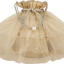 Embroidered Frill Potli Bag for Women and Girls, Handcrafted, Designer, Durable, Functional & Trendy with Ample Storage, Blue, Pink and Gold-22