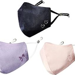 MASQ By Q-One 4 Layer Reusable, Washable with Detachable Chain & Ear Adjusters, Anti-Bacterial (BFE>99%) Embroidered Satin Cloth Face Mask Combo for Women, Girls (Pink-Purple-Navy, Large, Pack of 3)-35