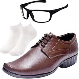 Fashionable l Men Brown Lace Formal Shoes with White Socks & White NV-image-57