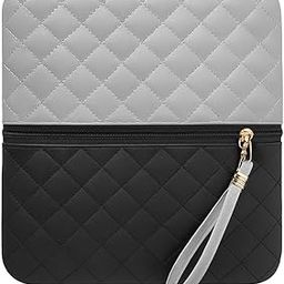 Quilted Hand Bag with Wristlet, Two-Tone Grey and Black,-image-80