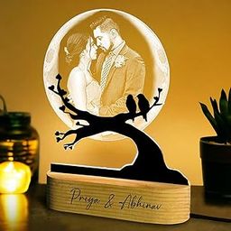 Incredible Gifts India Acrylic Customized Moon Tree Photo LED Lamp,Transparent-0