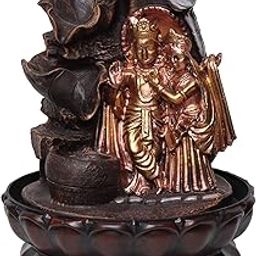 Radha Krishna Tabletop Waterfall Fountain Home Decor Relaxing Indoor Decoration Waterfall Kit with Crystal Ball and LED Light for Home Office Decor (Lord Radha-Krishna Ji)-1