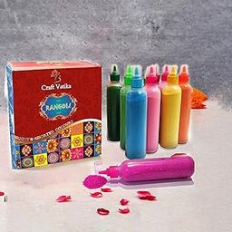 CraftVatika 12 Rangoli Colour Powder Tube Kit, Diwali Decoration Items Bottles Tool Floor Art Rang for Home Navratri Pongal Pooja Mandir Decor (Pack of 12) (1 Box- 12 Bottle)-21