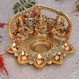 Collectible India Laxmi Ganesh Saraswati Idol Diya Oil Lamp Deepak - Metal Lakshmi Ganesha Showpiece Statue - Traditional Diya for Diwali Puja (Pack of 5)-image-27