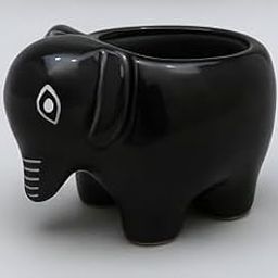 Kalaah Ceramics Elephant Planter – Cute Animal Succulent Pot for Indoor Plants, Balcony, Desk, Home & Office Decor (Set of 1, Glossy Finish) (Black)-image-21