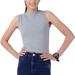 JASNIT Basic Solid Plain Tank Top Gym Yoga Sports Activewear Crop Top for Women & Girls 95% Cotton 5% Lycra (Size XS S M L XL 2XL 3XL 4XL)-image-34