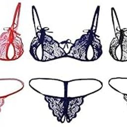 G Gerry Weber Floral Lace Lingerie Set with Bra and Panty, 3 Piece Pack, Red Navy Black-image-96