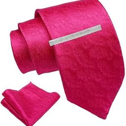 Pink Self Tie For Men – Formal Ties Set With Pocket Square & Tie Pin Clip For Mens, Silk Neckties Gift Sets For Men’s (AXNW48)-10
