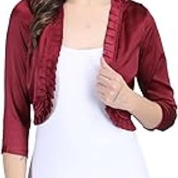 Women's Short Satin 3/4 Sleeve Bolero Jacket, Open Neck Shrug, Formal Wear, Solid Pattern, Soft Fabric, Classic Style-image-10
