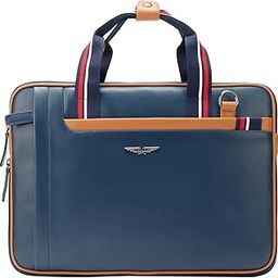 POLICE Men's Fobi 14" Laptop Briefcase For Official & Casual Use, Laptop Messanger bag - Navy/Tan-picture-18