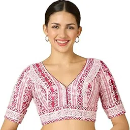 studio shringaar Women's Heavy Cotton Chikan Printed Readymade Saree Blouse-picture-0