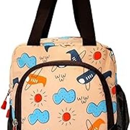 ORBY Lunch Bag with Front Pockets & Bottle Holder | Zipper & Sturdy Stitching | Water Repellent| Spacious Tiffin Bag, Lunch Bag, Multipurpose Storage Bag (Brown, Aeroplane)-picture-4