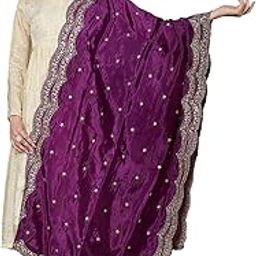 Women's Chinnon Dupatta With Sequence Cut Works | Dupatta for Women's | Embroidered | Stripe Sequence Work & Scallop Lace With Designer Zari | Perfect For Casual Wear| 2.5 Meters |-14