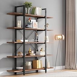 Tribesigns 5-Tier Bookshelf, Vintage Industrial Style Bookcase 72 H x 12 W x 47L Inches-image-8