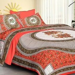 RHF Bed Sheets 100% Cotton Traditional Jaipuri Print King size 1 Double Bed Bedsheet with 2 Pillow Covers- Multicolour-2255-image-34