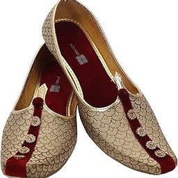 Men's Premium Golden with Maroon Wedding and Sherwani Jutti, Mojari-31