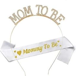 Mommy To Be White & Gold Glitter Sash And Rhinestone Head Band 2Pcs For Maternity, Photoshoot Material Items Supplies, Mom To Be Tiara.-image-14