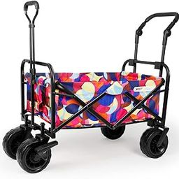 WHITSUNDAY Collapsible Folding Garden Outdoor Park Utility Wagon Picnic Camping Cart with 8“ Bearing Fat Wheel and Brake (Standard Size(Plus+) 8" Wheels with Push Bar, Bubble)-image-36