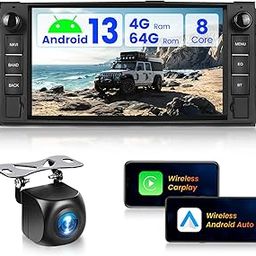 8 Core 4G+64G for Jeep Wrangler Chrysler Dodge Ram Chevrolet Android 13 Car Stereo with Wireless Carplay Android Auto, 7 Inch Car Radio Support GPS/WiFi/Bluetooth/DSP/SWC+ Backup Camera-1