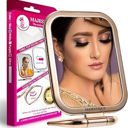 MAJESTIQUE Tabletop Mount Double Side Makeup Mirror, 1X/20X Square Zoom Mirror, Vanity Mirror with Stand for Desk Table Camping Travel Personal, 180 Degree - Gold-image-97