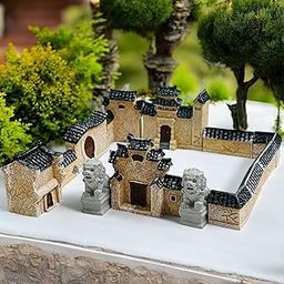 Krisah13pcs Mini Chinese Ancient Architecture Model Set, Traditional House with Guardian Lions, Decorative Display Piece-15