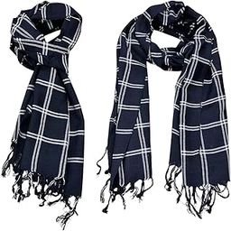 Classic Plaid Check Scarf with Tassels for Men and Women Black and White, Windowpane Check Pattern 20 x 72 size (PACK OF 2)-image-99