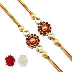 Gold Plated Kundan Flower Style Cute,Beautiful, Colorfull,Traditional Rakhi For Brother,Sister(2pc of rakhi)-picture-12