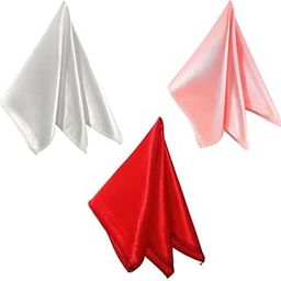 Satin Pocket Square for Men, Wedding Handkerchief for Suits, Blazers & Tuxedo, Men's Pocket Square Combo (Pack of 3) (White,Pink & Red)-image-87
