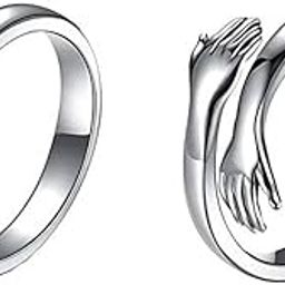 (Set Of 2 Pcs Love Forever Valentine's Day Hand Hug Me Thumb Finger Ring Metal Plated Ring Hug ring combo (Pack of 2)-10