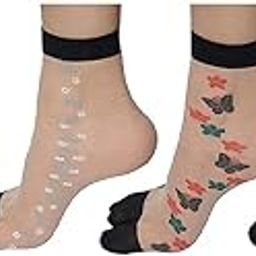 Pack of 5 Ultra-Thin Floral Transparent Sheer Socks Summer Pearl Lace Mesh Ankle Socks Free Size-image-59