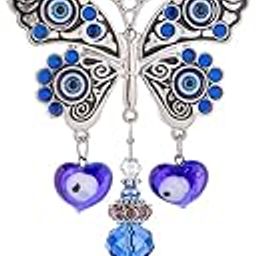 BLUE BEADS Home Decor Butterfly Evil Eye Hanging for Diwali Gifts/Wall Hanging Car Hanging Crystal Angel Suncatcher Balls Prism Rainbow Maker for Home, Office, Garden Decoration, Window Decorations-image-53