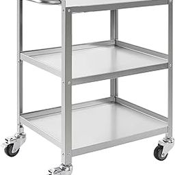 INDIDECOR 22221 Stainless Steel Utility Cart 3 Tier Commercial Heavy Duty Metal Mobile Food Rolling Cart with Handle Wheels Kitchen, Restaurant, Hospital, Laboratory and Home, 27" L x 16" W x 31" H-image-4