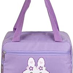 Kuber Industries Thermal Insulated Lunch Bag for Office and Camping With Front Pocket, Waterproof Tiffin Cover With Handle - White Rabbit-Print, Purple-image-89