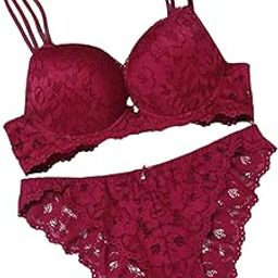 Designer Women's Bra and Panty Set Lace Push Up Solid Lingerie Set-image-77