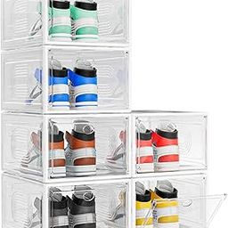 caktraie 6 Pack Thicken Shoe Organizer Stackable,Upgraded Sturdy Shoe Storage Box with Magnetic Door,Shoe Containers for Sneaker Display,White-image-99