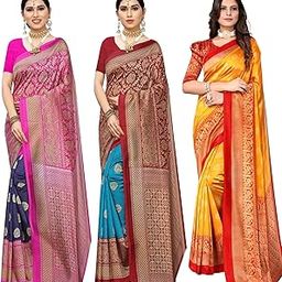 Women's Combo Art Silk Saree with Blouse Piece-Pack of 3 Navy-Metro RAMA-MINALI Mustard Multicolor-10-image-41