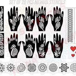 Ivana's Set of 20 Pcs Combo Pack, Reusable Mehandi Design Sticker Stencils For Both Hand | Henna Tattoo Kit | Quick And Easy To Use, For Girls, Women, Kids & Teen, D-2091-image-43
