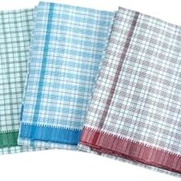 smart buy Handloom Cotton White with Checks Lungies for Men, Size-2.25 Meters “Pack of 2” Shantha Group-39