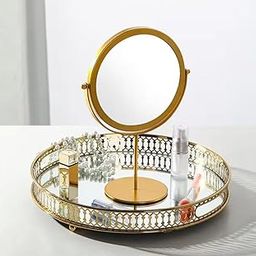 FAYMON 360° Rotating Vanity Mirror | One-Sided Round Makeup Mirror with Metal Frame & Stable Base | Tabletop Dressing Mirror for Women & Girls (Golden)-image-9