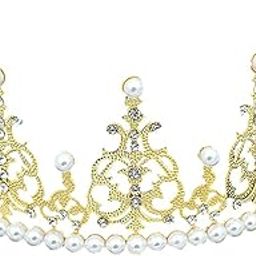 Crown Queen Rose Flower Tiaras Princess Hair Jewelry Headbands for Party Engagement Wedding (Crown-SemiCircle-Golden)-image-6