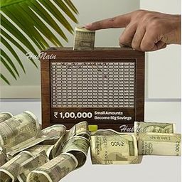 HusNain Wooden Handmade Money Box Mini Bank, Saving Box, Donation Box, Smart Money Box Donation Box, Smart Money Box Wooden Coin Box, Money Saver-29