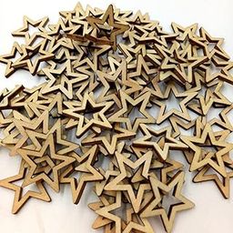 Loom Tree 30 Pieces Hollow Star Shape Unfinished Wooden Embellishment Pieces for Scrapbook Craft 40mm-picture-9