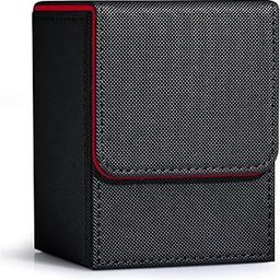 Card Deck Box for Trading Cards with 1 Dividers, Card Storage Box Fits 100+ Single Sleeved Cards, PU Leather Strong Magnet Card Deck Case Holder for Magic Commander TCG CCG (Black&Red)-image-33