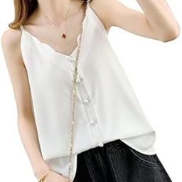 Women’s Sleeveless V-Neck Top Loose Fit Solid Color Summer Wear Polyester Tank Top-image-91